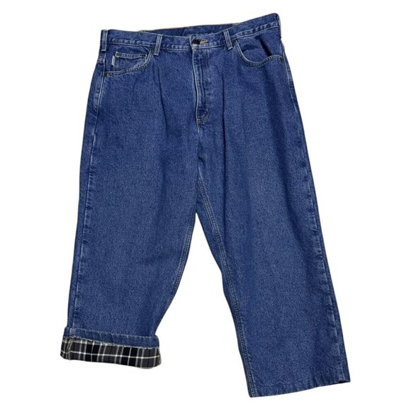 Carhartt Relaxed Fit Flannel Plaid Lined Blue Work Denim Jeans Mens 36x26 - Picture 5 of 8